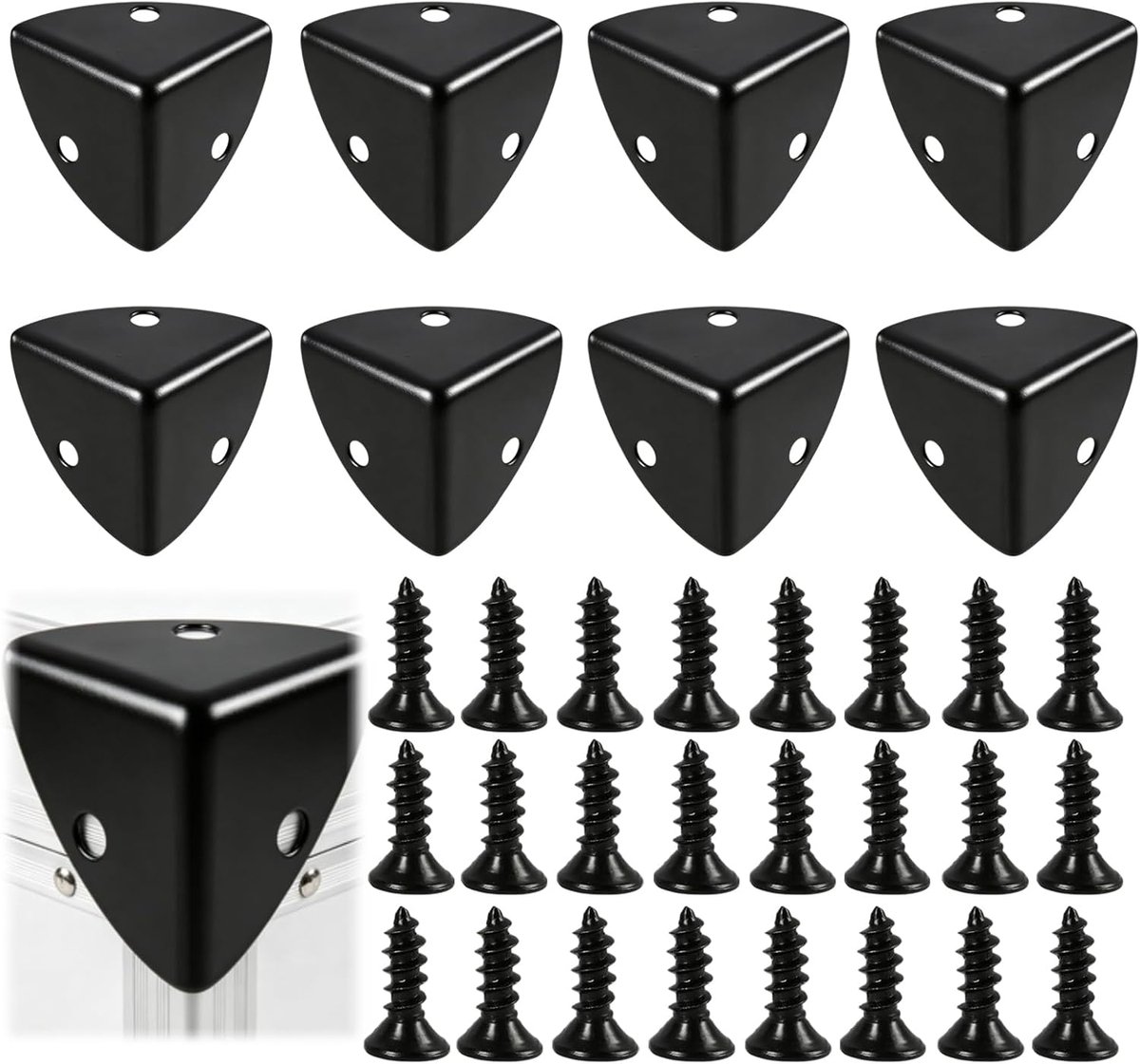 8 stuks Zwart Metalen Tafelhoekbeschermer – Aluminium Hoekstuk 23×23×23 mm met schroeven voor Meubels, Kasten, Commodes, Laden – Anti-Schokken, Anti-Breken, Decoratief