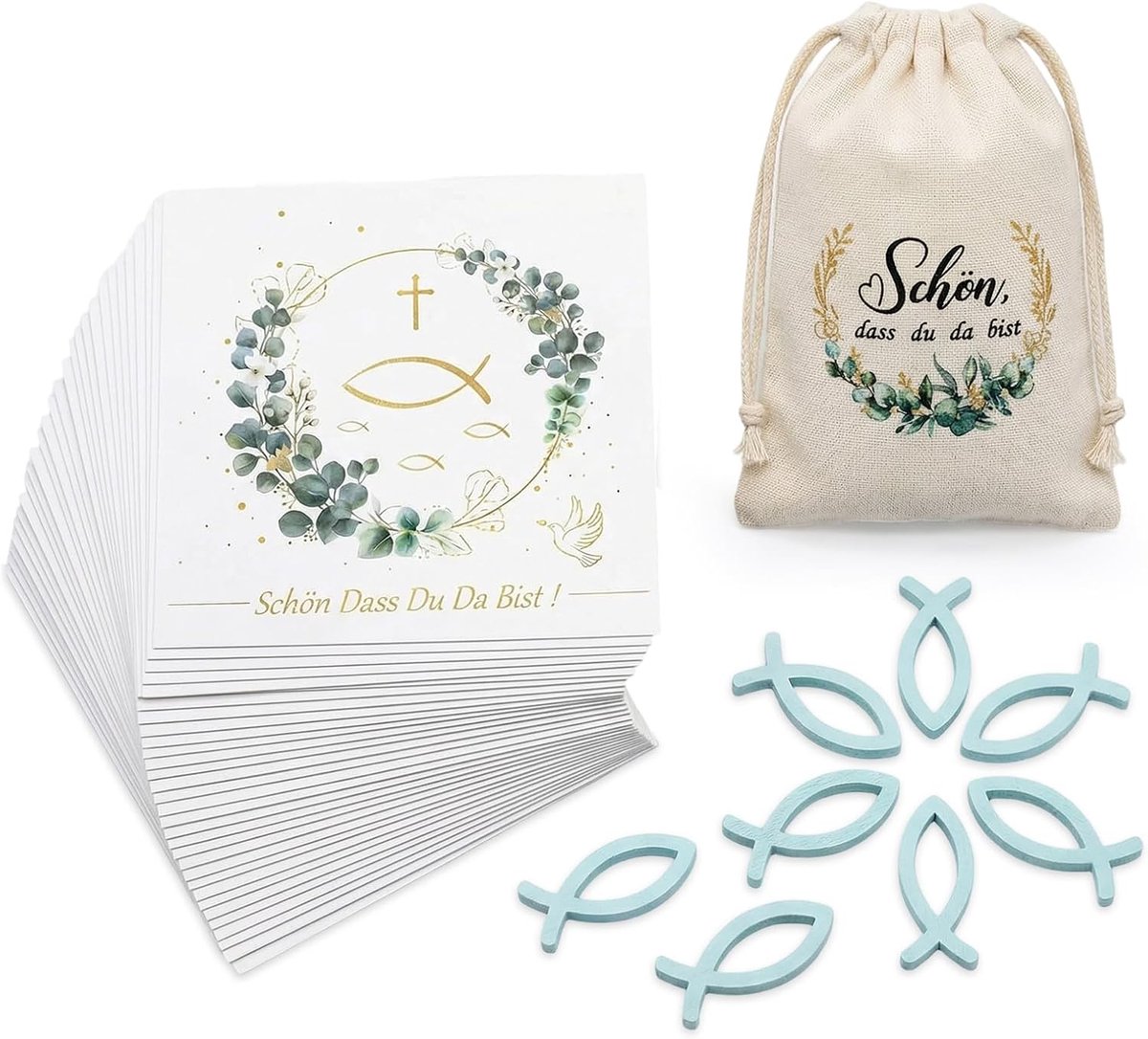 Servetten voor communie, vormsel, doop en uitnodigingen, 40 stuks, eucalyptus