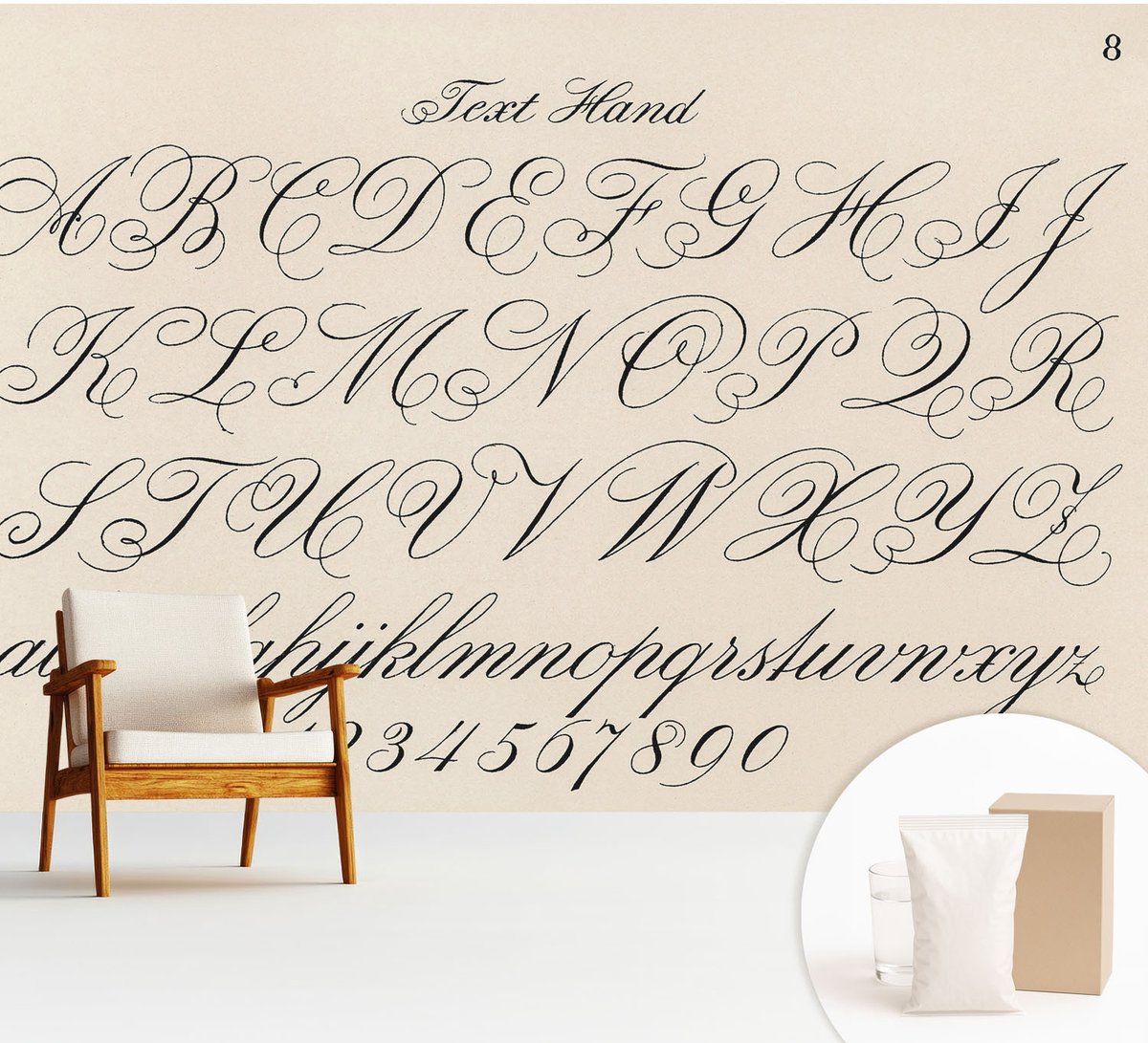 Wallfluent Fotobehang - Zwart Vliesbehang - 312x219 cm - Kalligrafisch Schrift Fotobehang Vlies - Woonkamer behang Teksten - Muurschildering - Woonkamer behang