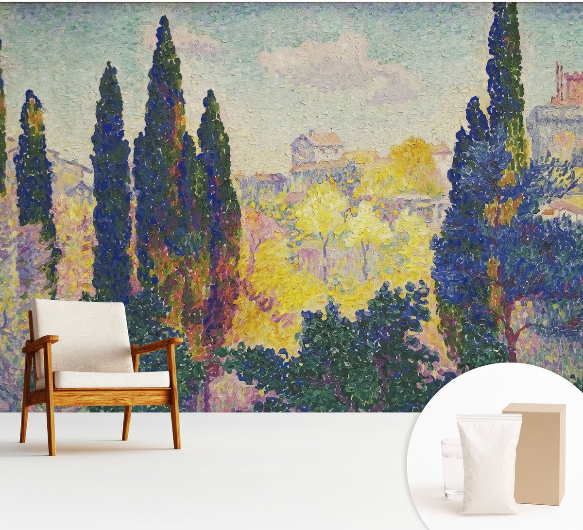 Wallfluent Fotobehang - Groente Vliesbehang - 312x219 cm - Impressionistische Landschappen Fotobehang Vlies - Woonkamer behang Landschappen - Muurschildering - Hal behang