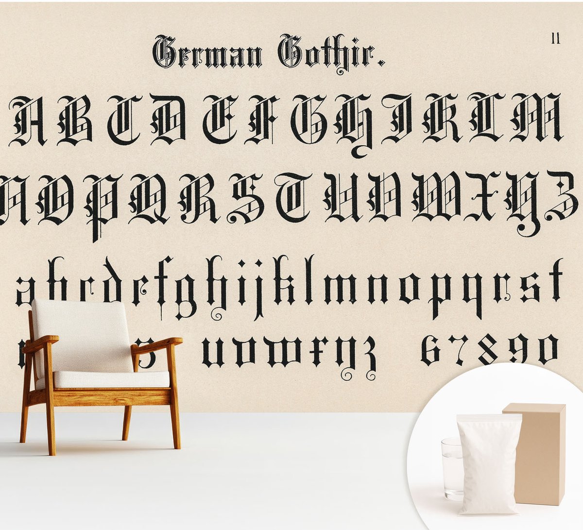 Wallfluent Fotobehang - Zwart Vliesbehang - 312x219 cm - Gotische Letters Fotobehang Vlies - Woonkamer behang Teksten - Muurschildering - Hal behang
