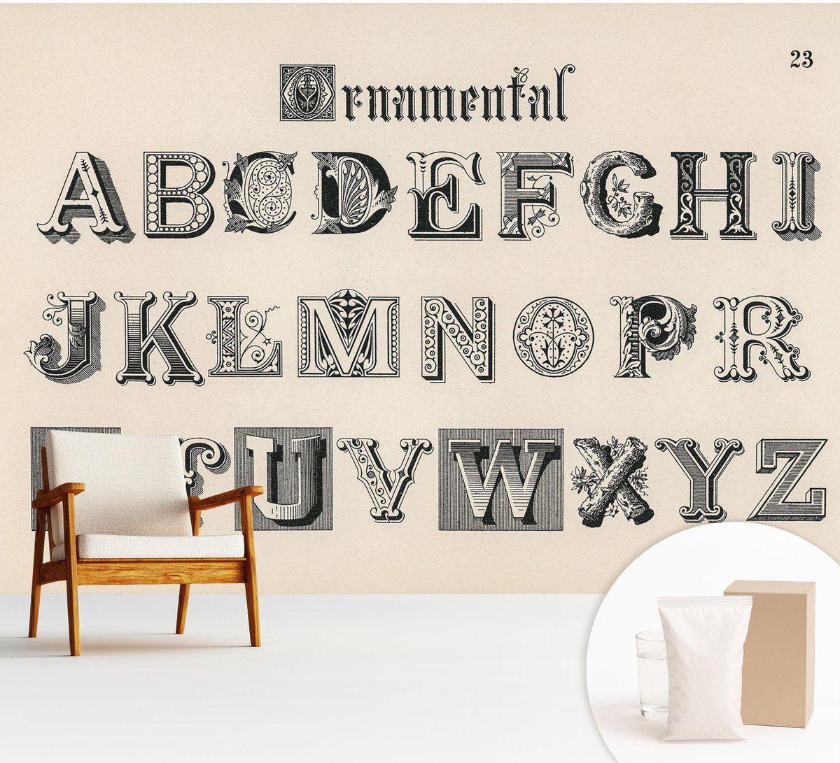 Wallfluent Fotobehang - Grijs Vliesbehang - 312x219 cm - Decoratieve Letters Muurschildering - Gang behang Teksten - Fotobehang Vlies - Slaapkamer behang