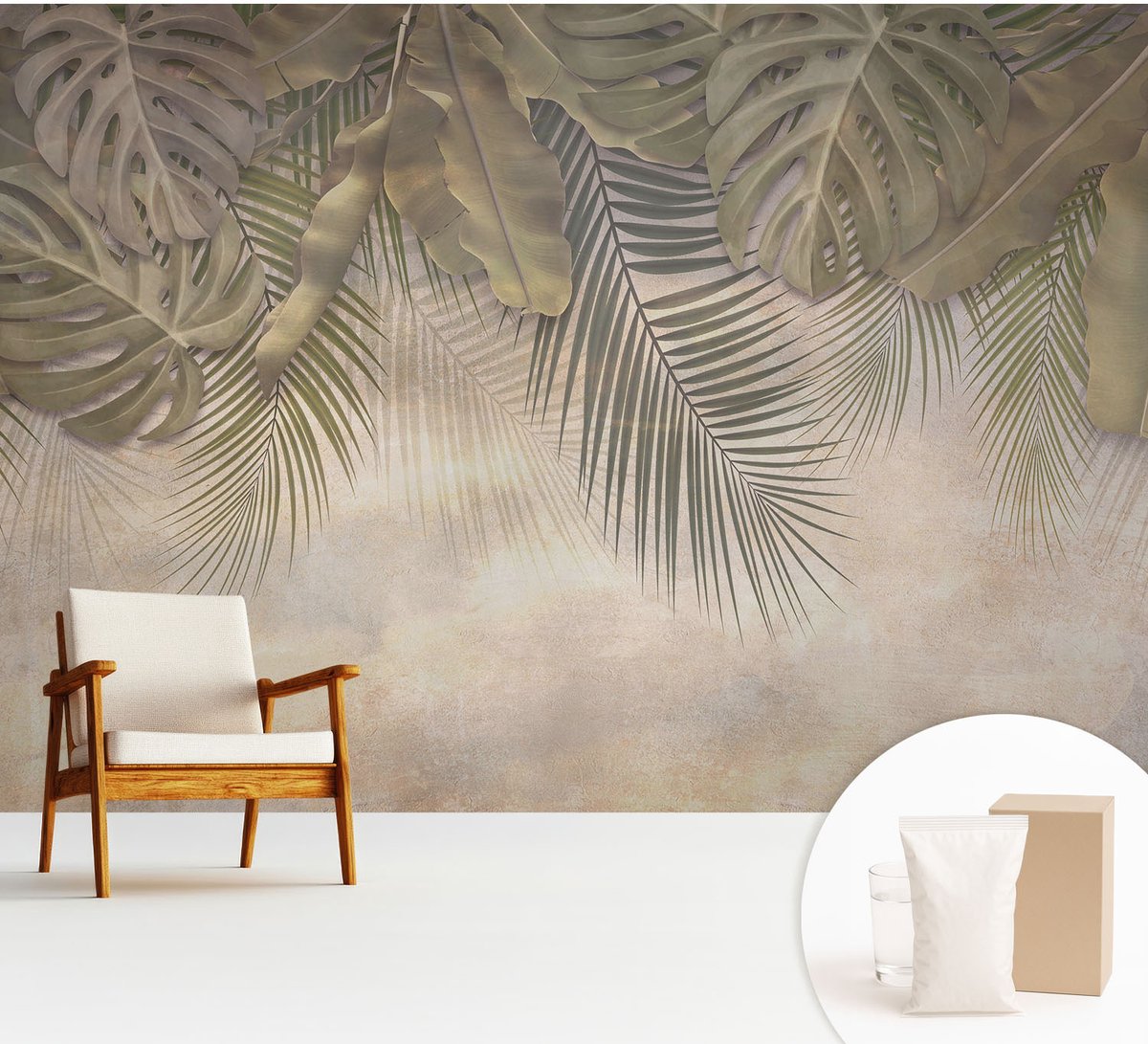 Wallfluent Fotobehang - Groente Vliesbehang - 312x219 cm - Tropische Bladeren Muurschildering - Gang behang Bloemen En Planten - Fotobehang Vlies - Slaapkamer behang