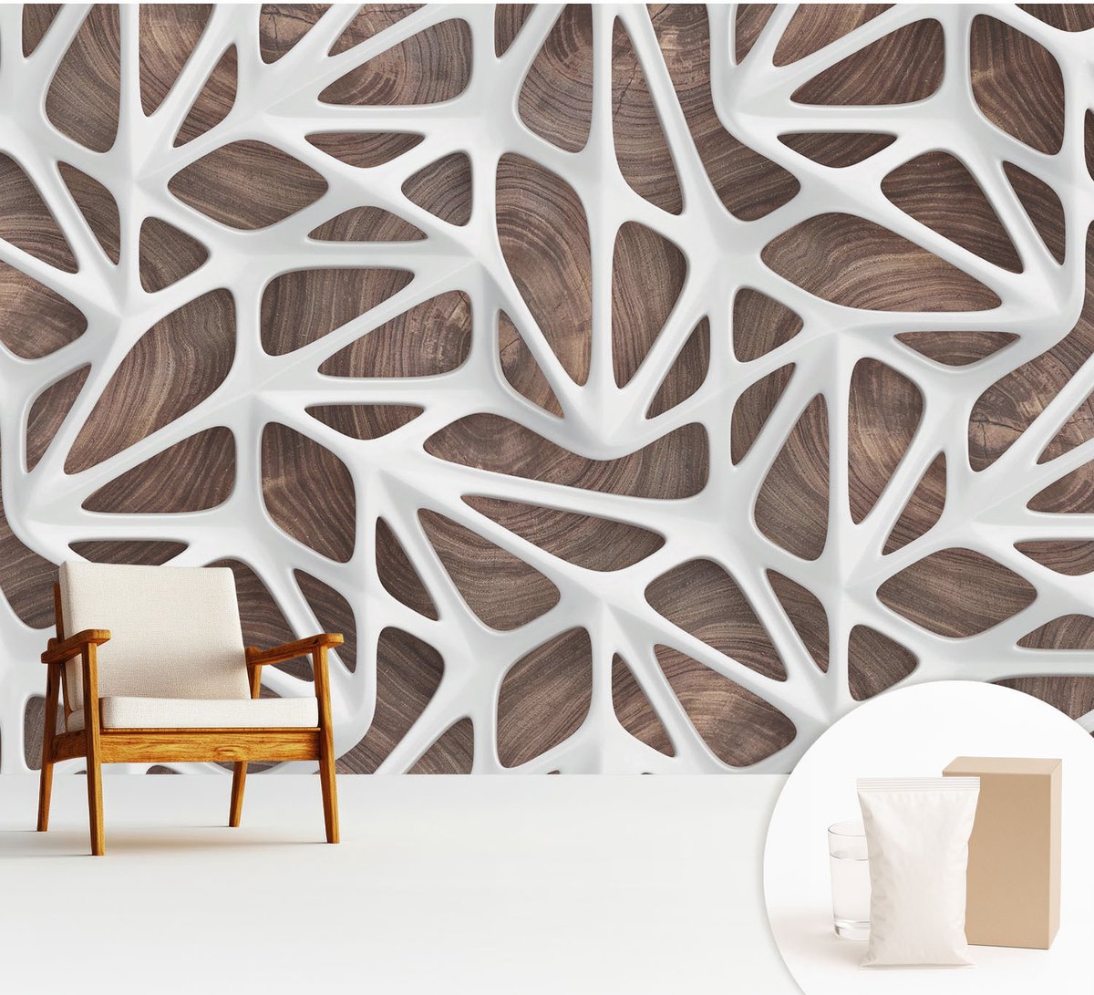 Wallfluent Fotobehang - Wit Vliesbehang - 312x219 cm - Dynamische Harmonie Fotobehang Vlies - Hal behang Texturen - Muurschildering - Woonkamer behang