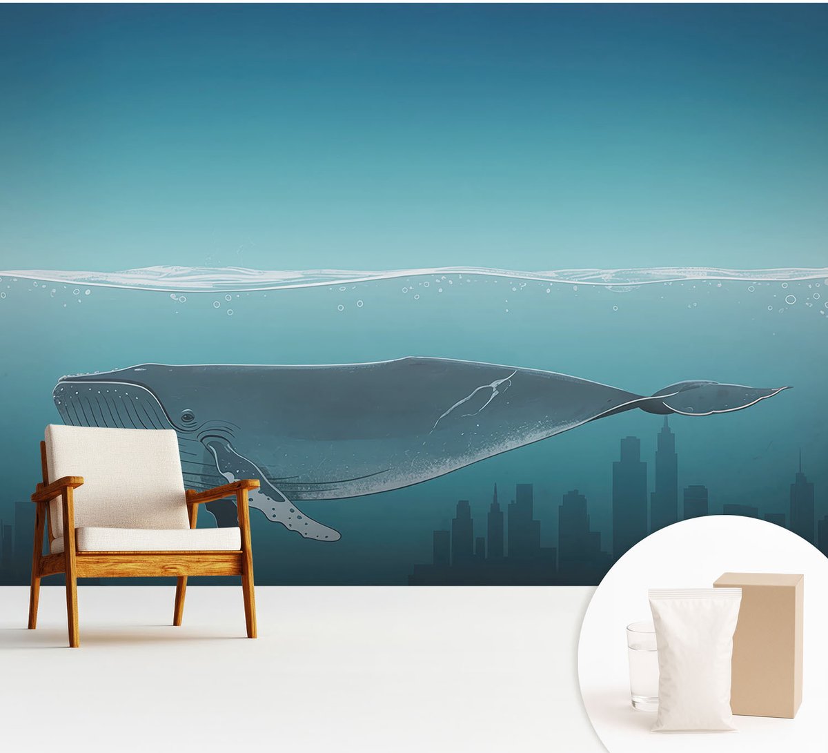 Wallfluent Fotobehang - Blauw Vliesbehang - 312x219 cm - Waterharmonie Muurschildering - Gang behang Dieren - Fotobehang Vlies - Slaapkamer behang