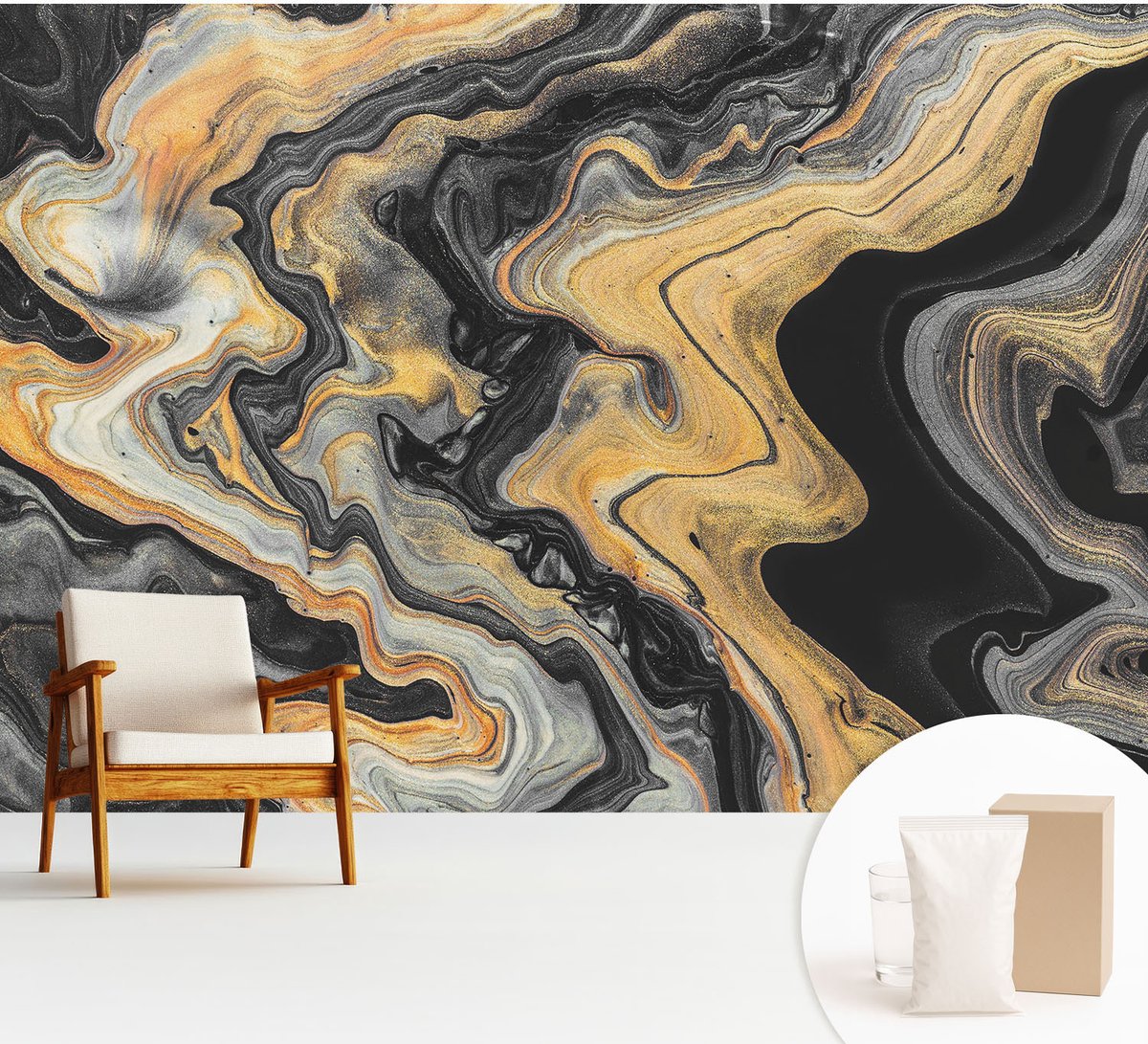 Wallfluent Fotobehang - Zwart Vliesbehang - 312x219 cm - Caleidoscoop Van Lijnen Fotobehang Vlies - Hal behang Abstractie - Muurschildering - Woonkamer behang