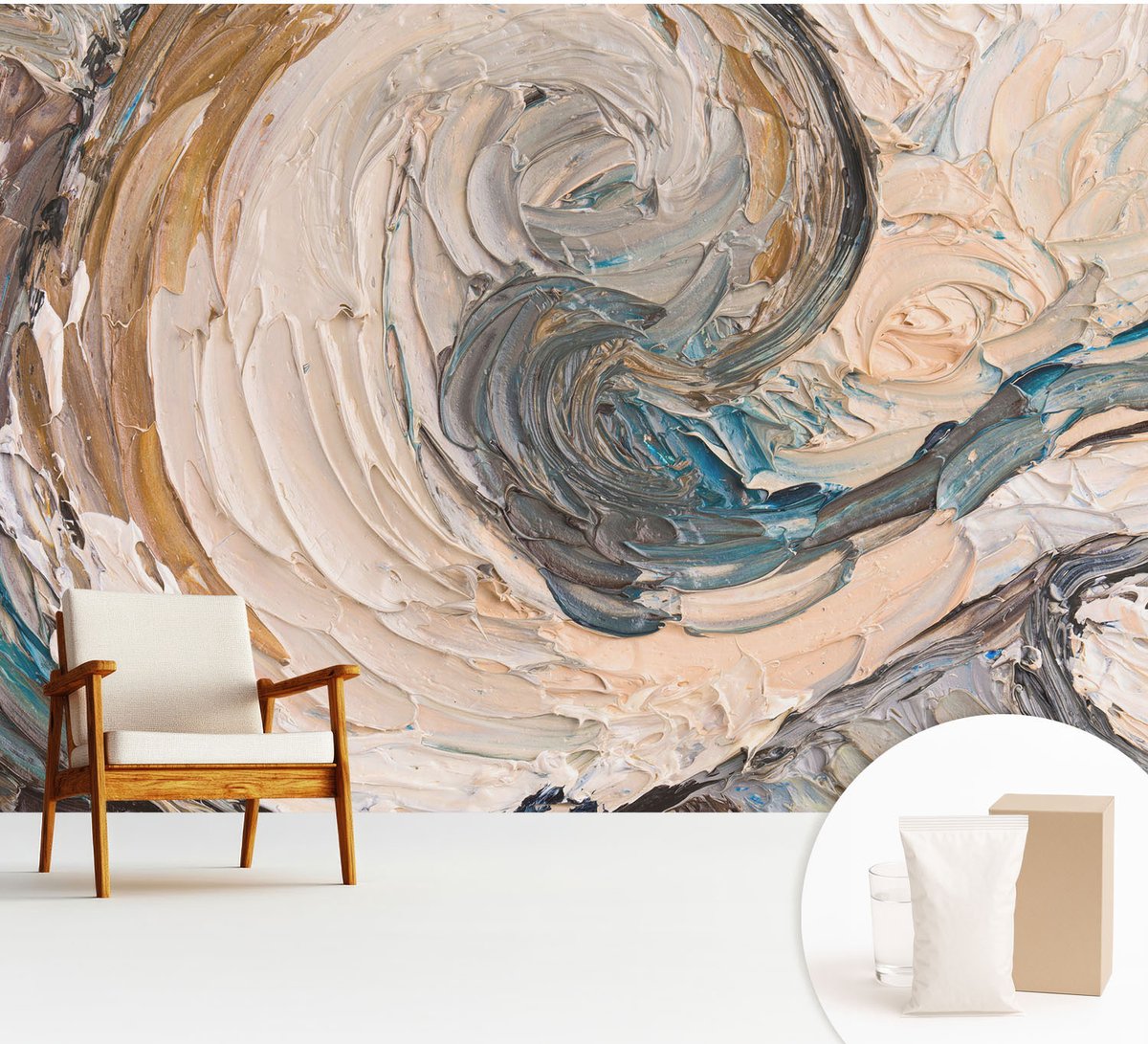 Wallfluent Fotobehang - Grijs Vliesbehang - 312x219 cm - Kleurrijke Wervelingen Fotobehang Vlies - Hal behang Abstractie - Muurschildering - Woonkamer behang