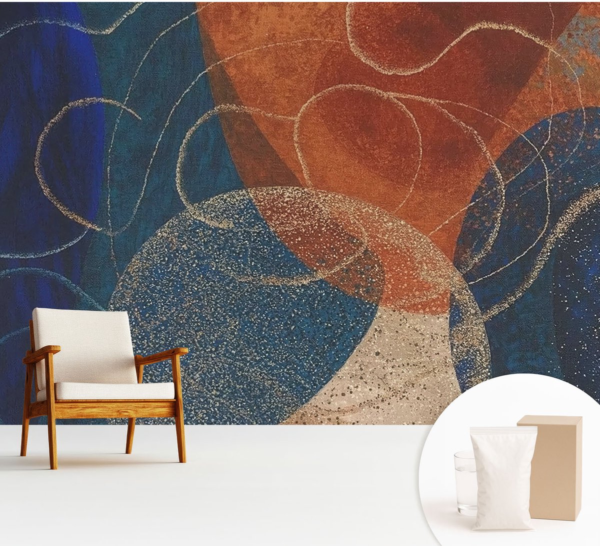 Wallfluent Fotobehang - Marine Vliesbehang - 312x219 cm - Kleurrijke Vormen Fotobehang Vlies - Woonkamer behang Abstractie - Muurschildering - Hal behang