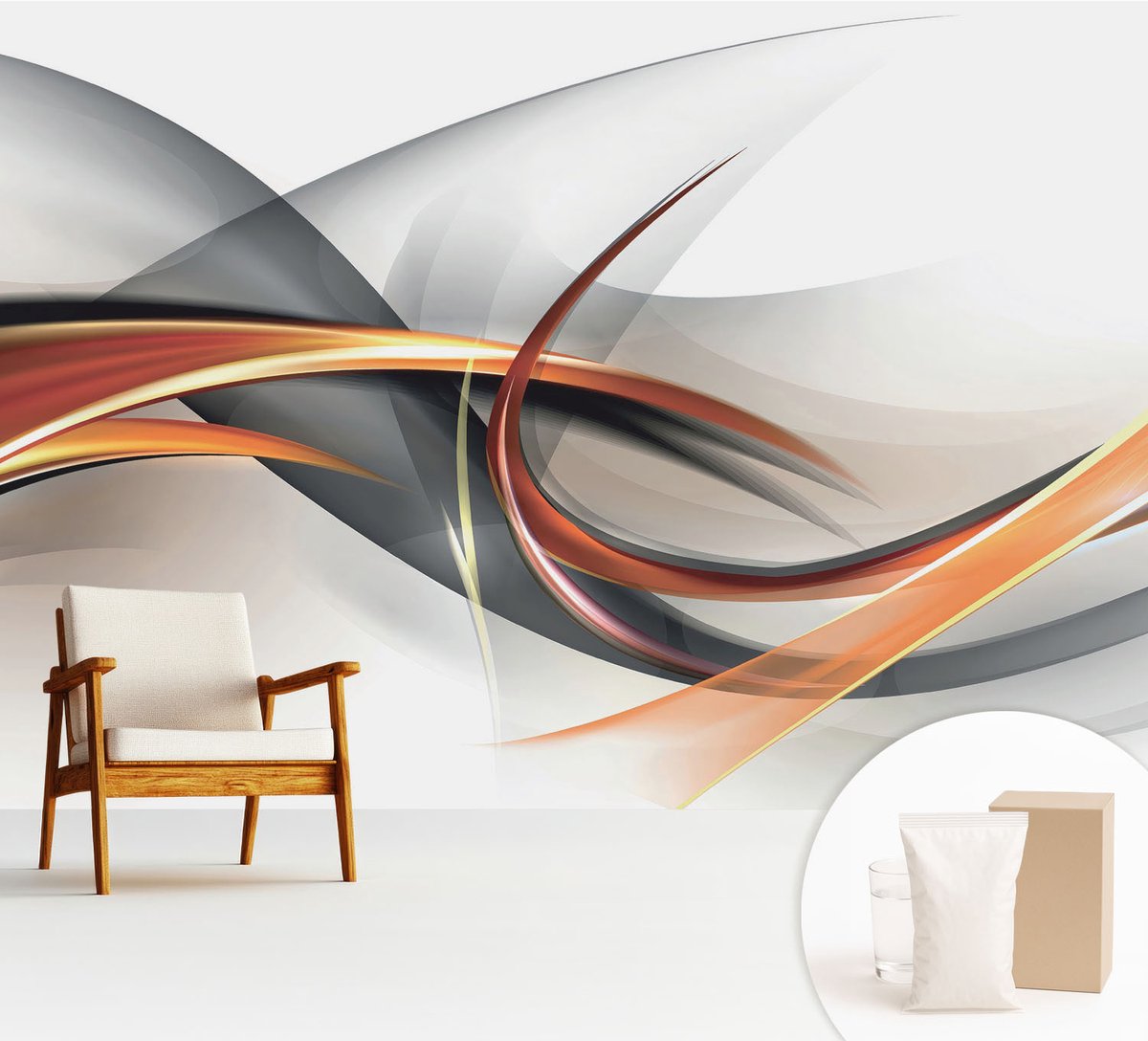 Wallfluent Fotobehang - Wit Vliesbehang - 312x219 cm - Abstracte Dynamica Fotobehang Vlies - Hal behang Abstractie - Muurschildering - Woonkamer behang
