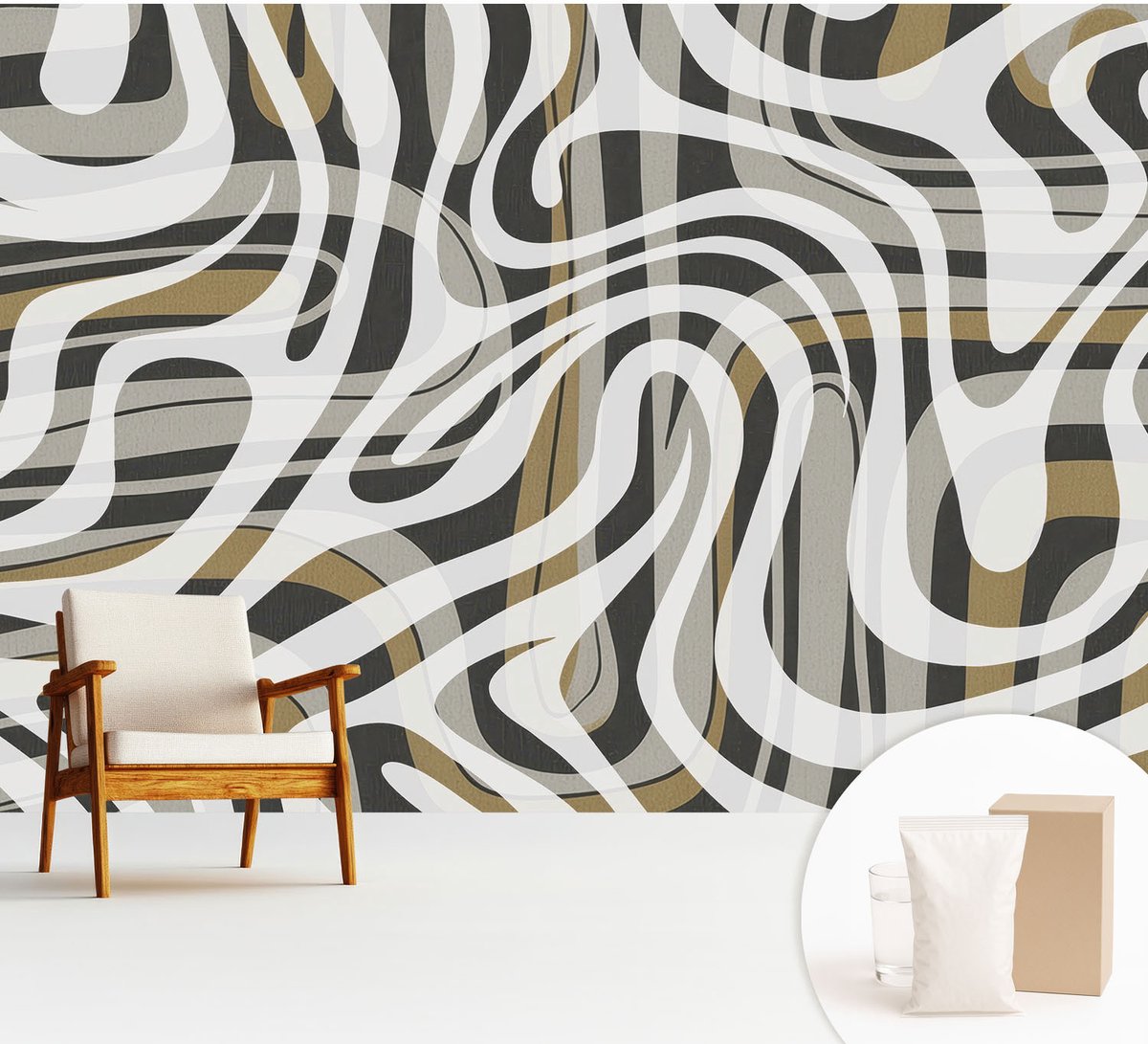 Wallfluent Fotobehang - Wit Vliesbehang - 312x219 cm - Abstracte Lijnen Fotobehang Vlies - Hal behang Abstractie - Muurschildering - Woonkamer behang