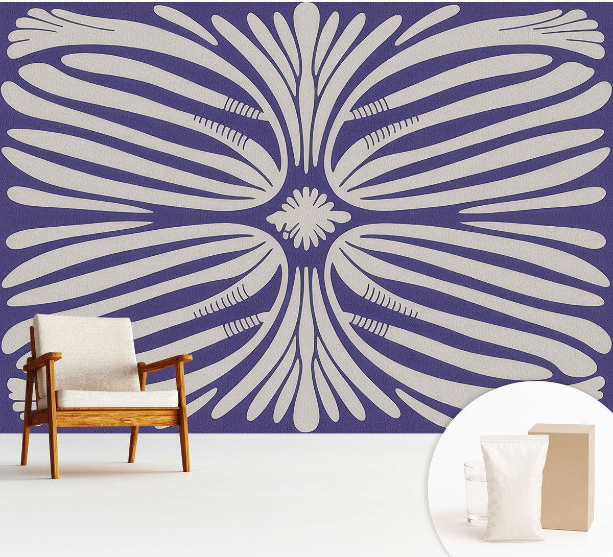 Wallfluent Fotobehang - Paars Vliesbehang - 312x219 cm - Bloemsymmetrie Muurschildering - Gang behang Abstractie - Fotobehang Vlies - Gang behang