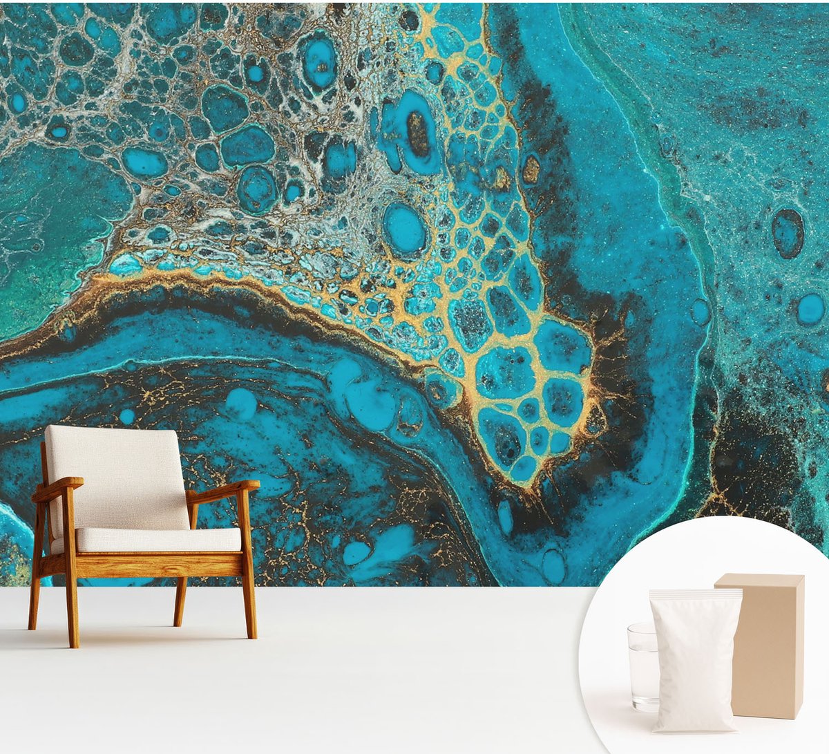Wallfluent Fotobehang - Blauw Vliesbehang - 312x219 cm - Abstracte Structuur Muurschildering - Slaapkamer behang Abstractie - Fotobehang Vlies - Slaapkamer behang