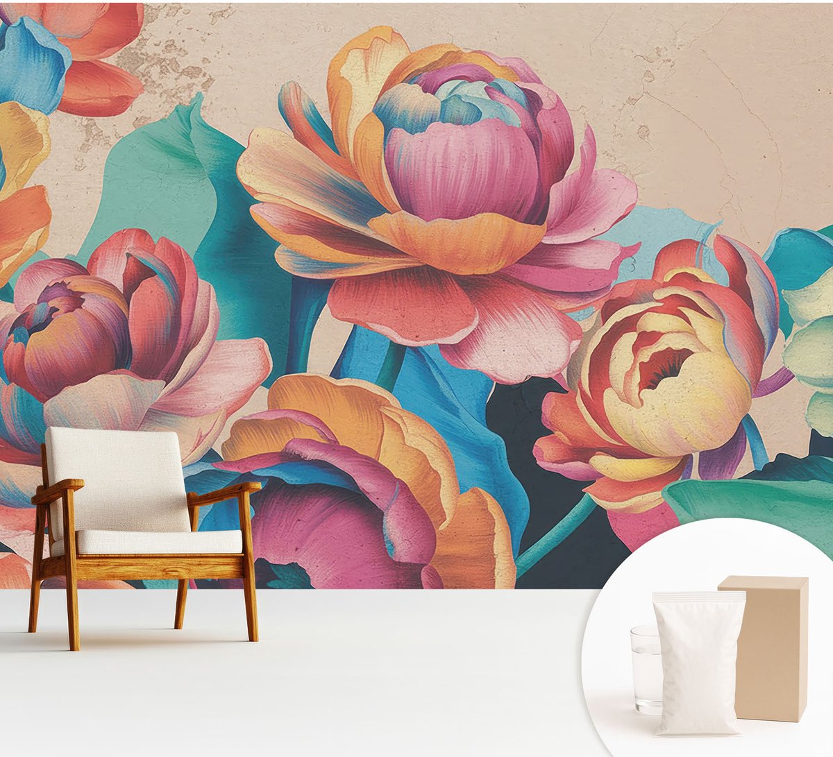 Wallfluent Fotobehang - Zwart Vliesbehang - 312x219 cm - Bloemenharmonie Fotobehang Vlies - Hal behang Bloemen En Planten - Muurschildering - Woonkamer behang