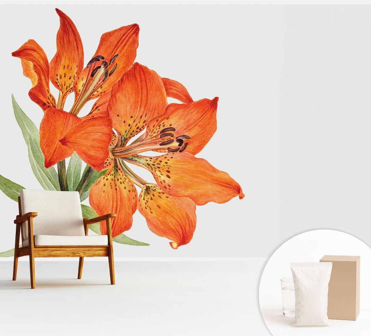 Wallfluent Fotobehang - Oranje Vliesbehang - 312x219 cm - Oranje Lelie Fotobehang Vlies - Hal behang Bloemen En Planten - Muurschildering - Woonkamer behang