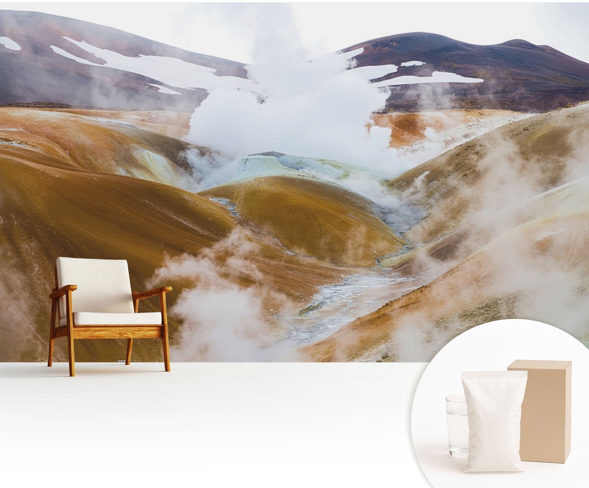 Wallfluent Fotobehang - Bruin Vliesbehang - 416x254 cm - Vulkanische Heuvels Fotobehang Vlies - Woonkamer behang Landschappen - Muurschildering - Hal behang