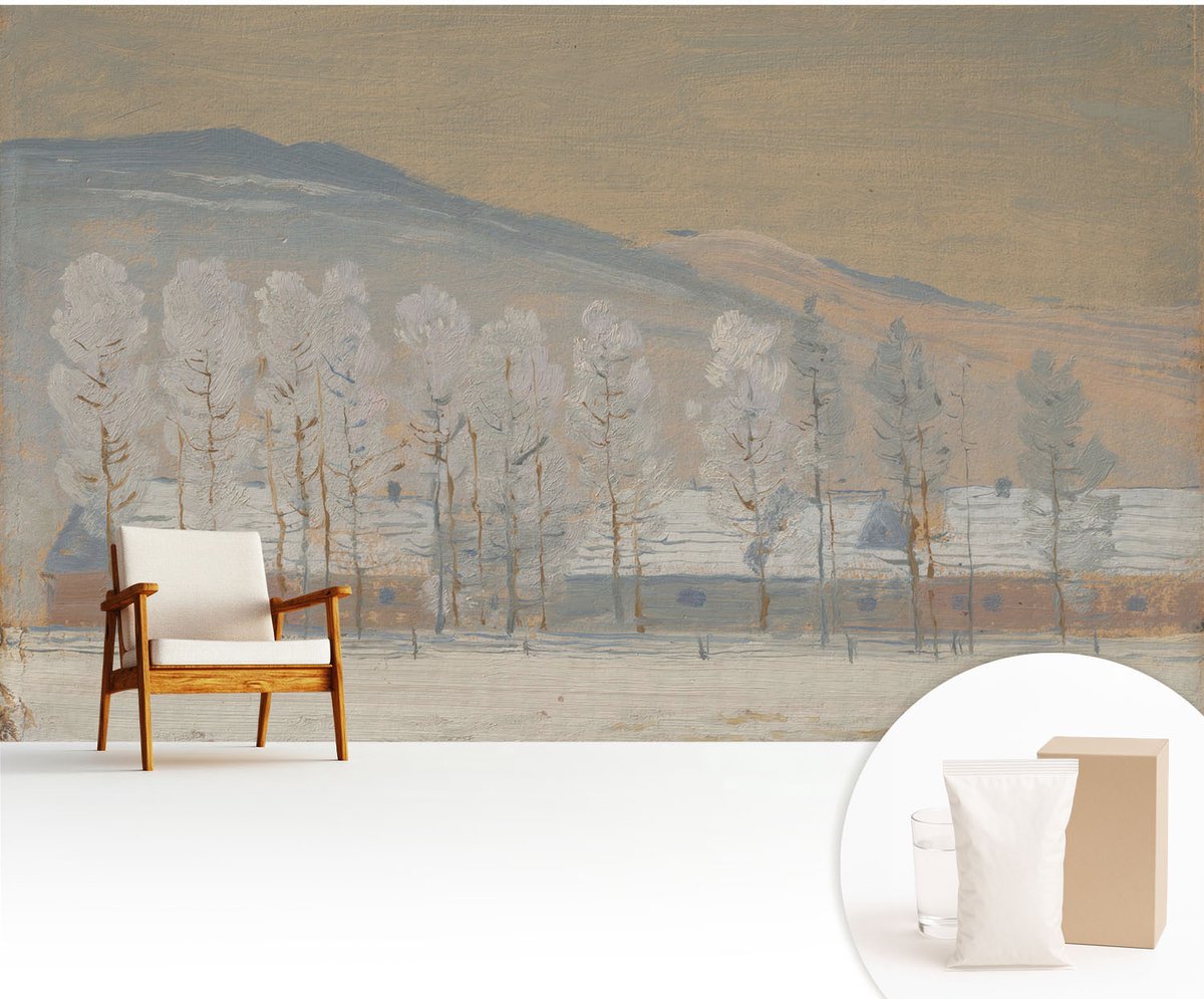 Wallfluent Fotobehang - Beige Vliesbehang - 416x254 cm - Winterlandschap Muurschildering - Gang behang Landschappen - Fotobehang Vlies - Gang behang