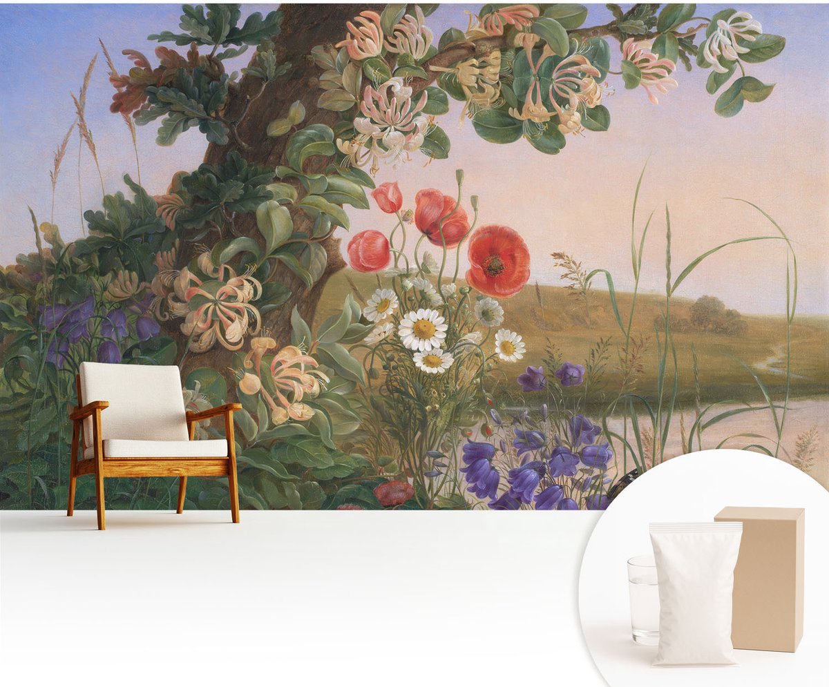 Wallfluent Fotobehang - Groente Vliesbehang - 416x254 cm - Bloemenidylle Fotobehang Vlies - Hal behang Landschappen - Muurschildering - Woonkamer behang