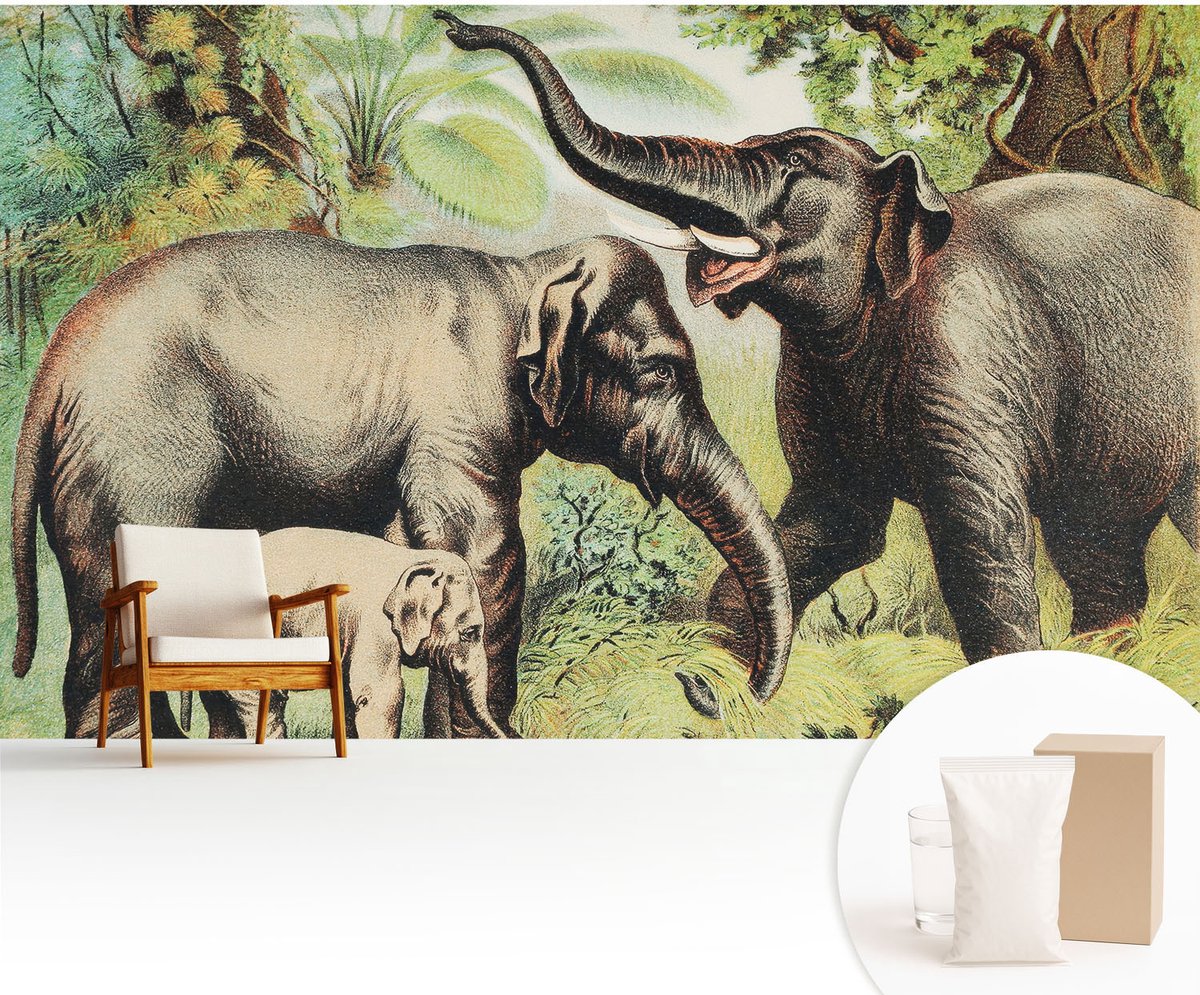Wallfluent Fotobehang - Groente Vliesbehang - 416x254 cm - Familieolifanten Muurschildering - Slaapkamer behang Landschappen - Fotobehang Vlies - Slaapkamer behang