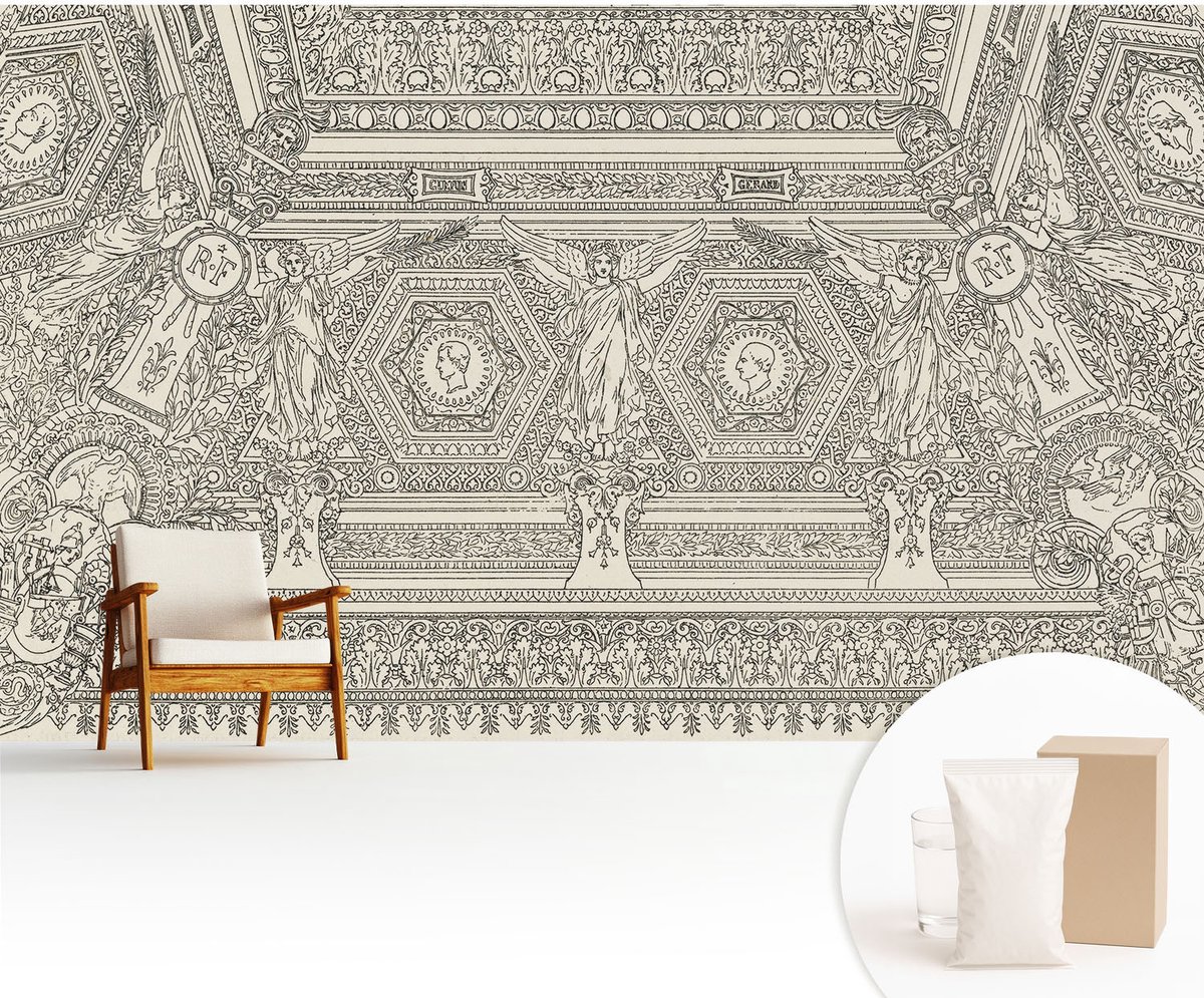 Wallfluent Fotobehang - Wit Vliesbehang - 416x254 cm - Klassiek Ornament Fotobehang Vlies - Woonkamer behang Achtergronden En Patronen - Muurschildering - Woonkamer behang