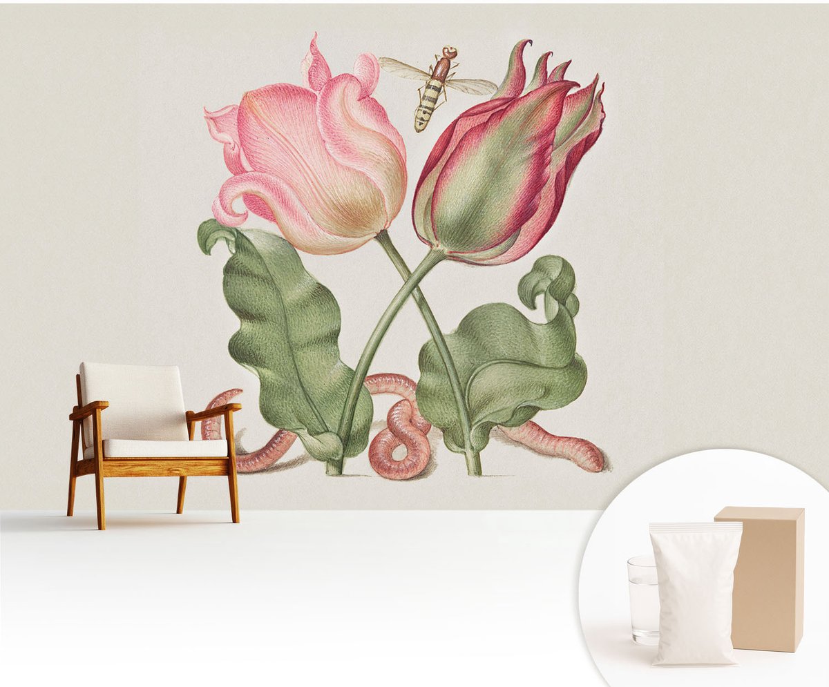 Wallfluent Fotobehang - Romig Vliesbehang - 416x254 cm - Tulpen Schoonheid Fotobehang Vlies - Woonkamer behang Bloemen En Planten - Muurschildering - Woonkamer behang