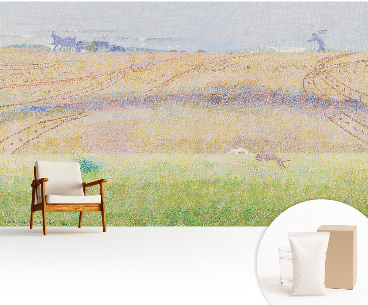 Wallfluent Fotobehang - Grijs Vliesbehang - 416x254 cm - Zomerveld Fotobehang Vlies - Woonkamer behang Landschappen - Muurschildering - Woonkamer behang