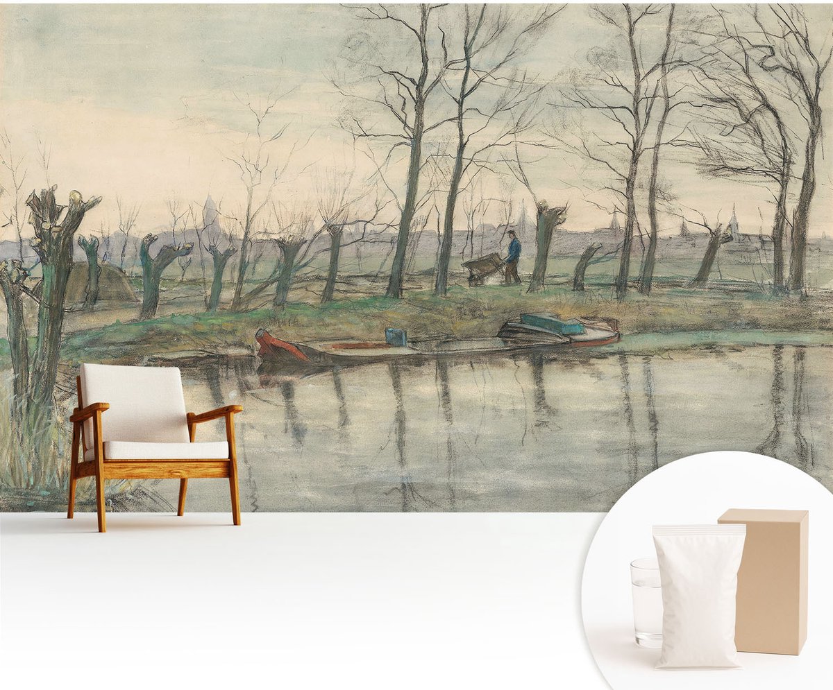 Wallfluent Fotobehang - Grijs Vliesbehang - 416x254 cm - Winterlandschap Muurschildering - Slaapkamer behang Landschappen - Fotobehang Vlies - Gang behang
