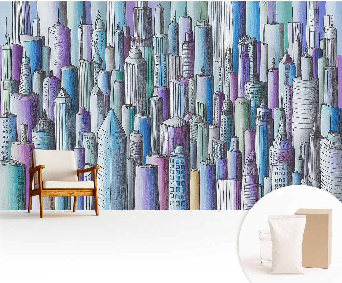 Wallfluent Fotobehang - Zwart Vliesbehang - 416x254 cm - Stadswolkenkrabbers Fotobehang Vlies - Hal behang Architectuur - Muurschildering - Woonkamer behang