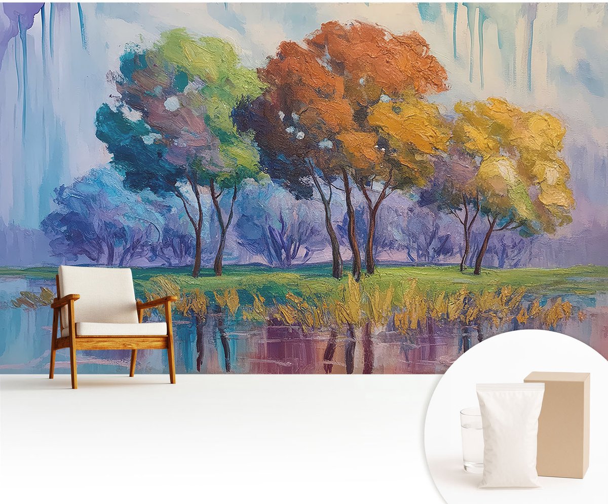 Wallfluent Fotobehang - Groente Vliesbehang - 416x254 cm - Boomabstractie Muurschildering - Gang behang Landschappen - Fotobehang Vlies - Gang behang