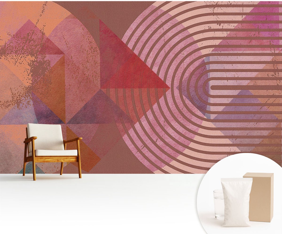 Wallfluent Fotobehang - Bruin Vliesbehang - 416x254 cm - Abstracte Vormen Muurschildering - Slaapkamer behang Abstractie - Fotobehang Vlies - Gang behang