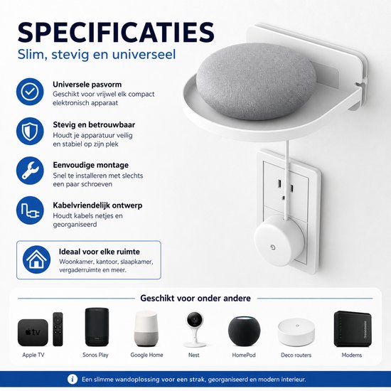 BukkitBow - Universele Accessoires Wandhouder - Geschikt voor het ophangen van uw favoriete elektronica producten - Geschikt Voor Apple TV / Sonos Play / Apple Homepod / Google Nest / Google Home Mini / Wifi Router / Modem / IP Camera - Muur bevestig van BukkitBow — afbeelding 4