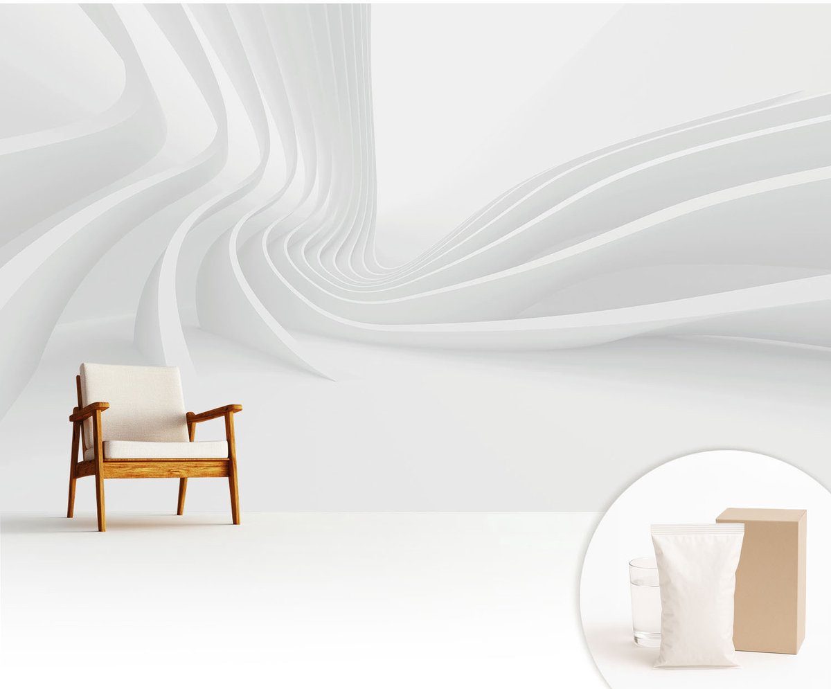 Wallfluent Fotobehang - Wit Vliesbehang - 416x254 cm - Vloeistofleidingen Fotobehang Vlies - Hal behang Architectuur - Muurschildering - Hal behang