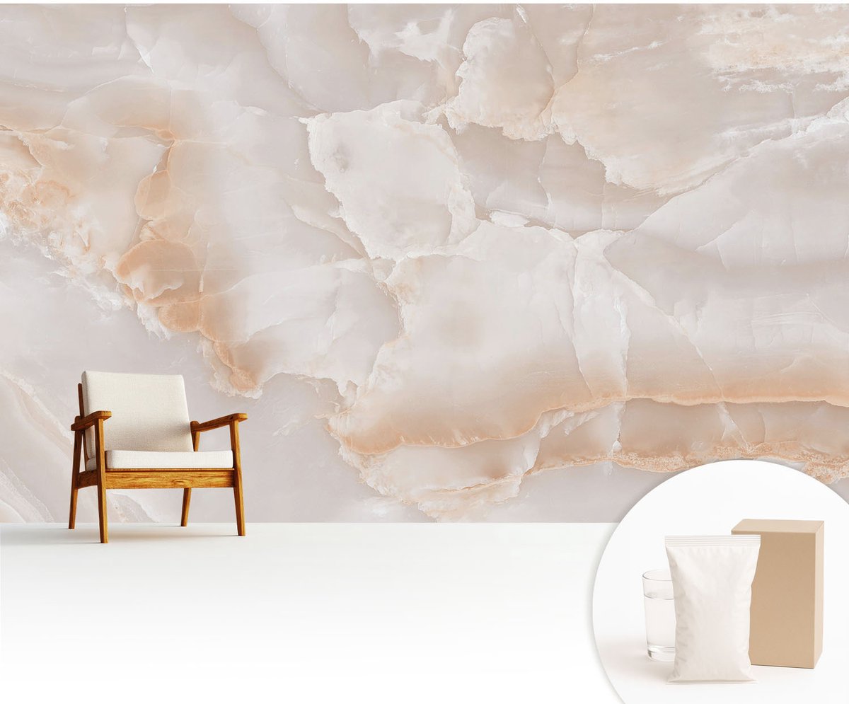 Wallfluent Fotobehang - Beige Vliesbehang - 416x254 cm - Steenpatroon Fotobehang Vlies - Woonkamer behang Texturen - Muurschildering - Woonkamer behang