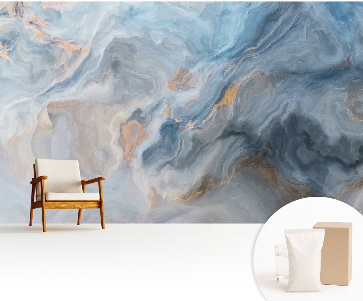 Wallfluent Fotobehang - Blauw Vliesbehang - 416x254 cm - Kleurrijke Abstracties Fotobehang Vlies - Woonkamer behang Abstractie - Muurschildering - Woonkamer behang