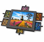 MIRO® Puzzeltafel Deluxe 1500 Stukjes - Inclusief Opbergtas - Puzzelmap met 6 Sorteerlades - Puzzelmat - Puzzelbord - Kantelbare Standaard - Grijs