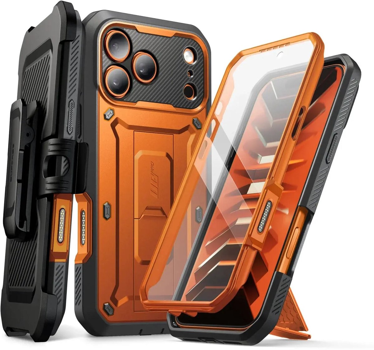 SUPCASE Hoesje Geschikt voor Apple iPhone 18 Pro Max / 17 Pro Max - Unicorn Beetle Pro Case met Ingebouwde Screenprotector - Beschermhoes met Holster en Kickstand Oranje