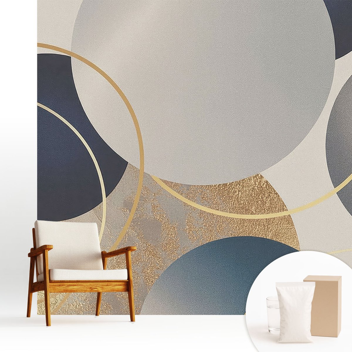 Wallfluent Fotobehang - Grijs Vliesbehang - 250x250 cm - Creatieve Kringen Fotobehang Vlies - Woonkamer behang Abstractie - Muurschildering - Woonkamer behang