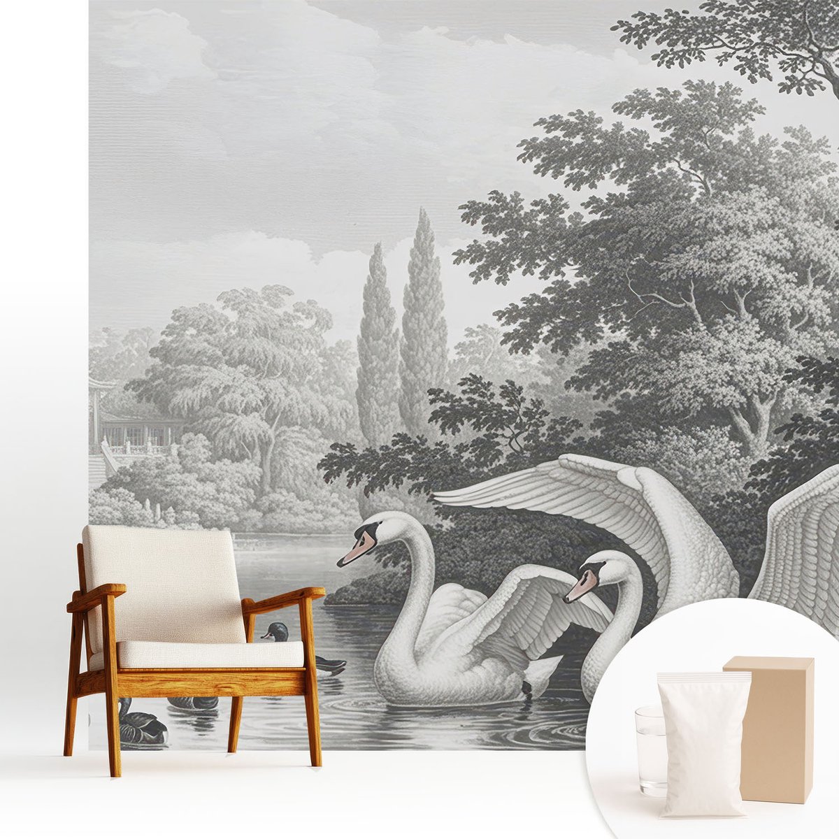 Wallfluent Fotobehang - Zwart Vliesbehang - 250x250 cm - De Elegantie Van De Natuur Muurschildering - Slaapkamer behang Landschappen - Fotobehang Vlies - Slaapkamer behang