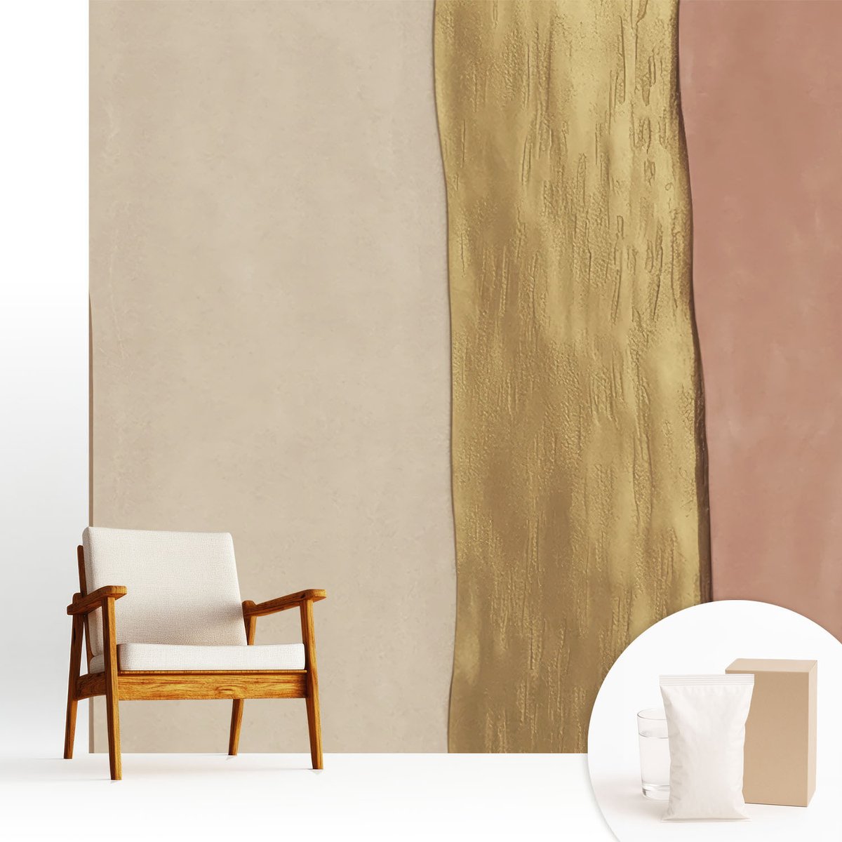 Wallfluent Fotobehang - Beige Vliesbehang - 250x250 cm - Golvende Strepen Fotobehang Vlies - Woonkamer behang Texturen - Muurschildering - Woonkamer behang