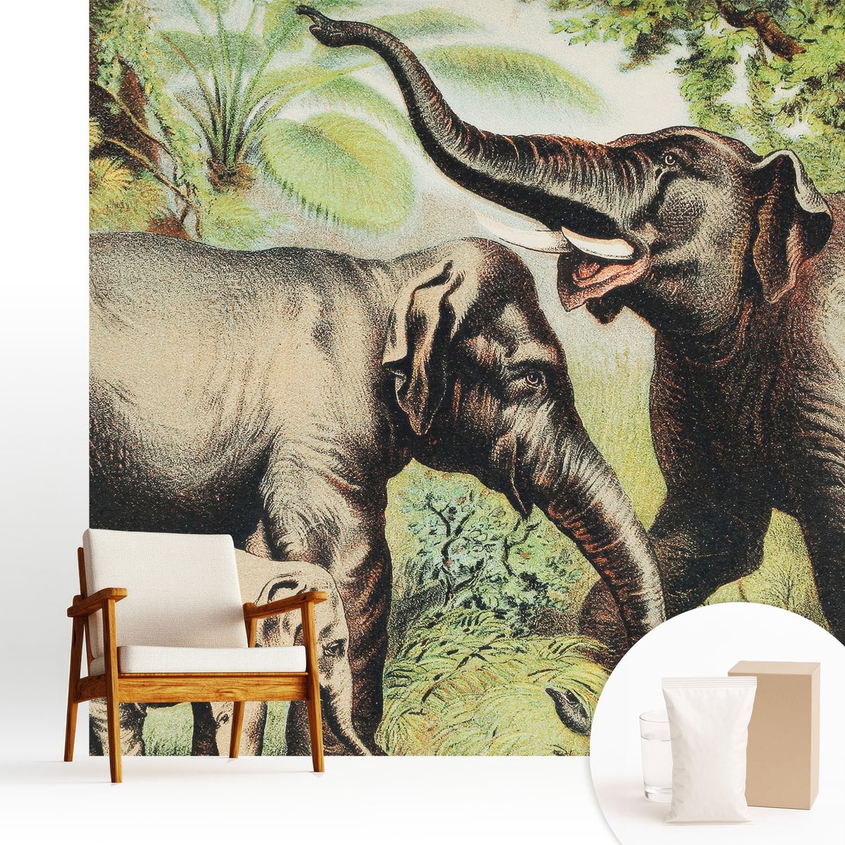 Wallfluent Fotobehang - Groente Vliesbehang - 250x250 cm - Familieolifanten Muurschildering - Slaapkamer behang Landschappen - Fotobehang Vlies - Slaapkamer behang