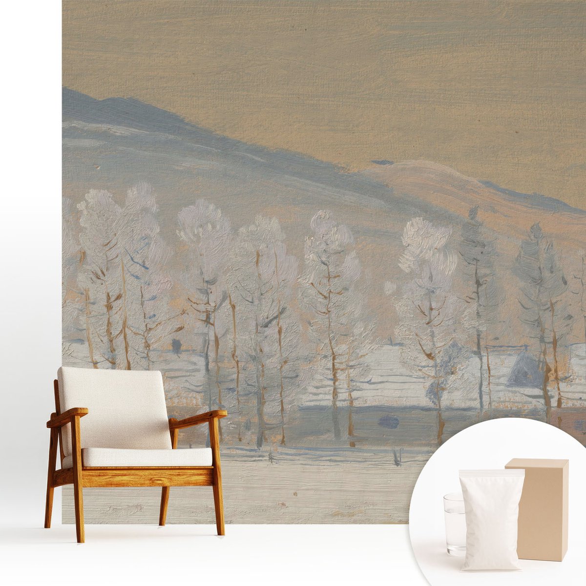 Wallfluent Fotobehang - Beige Vliesbehang - 250x250 cm - Winterlandschap Muurschildering - Gang behang Landschappen - Fotobehang Vlies - Gang behang