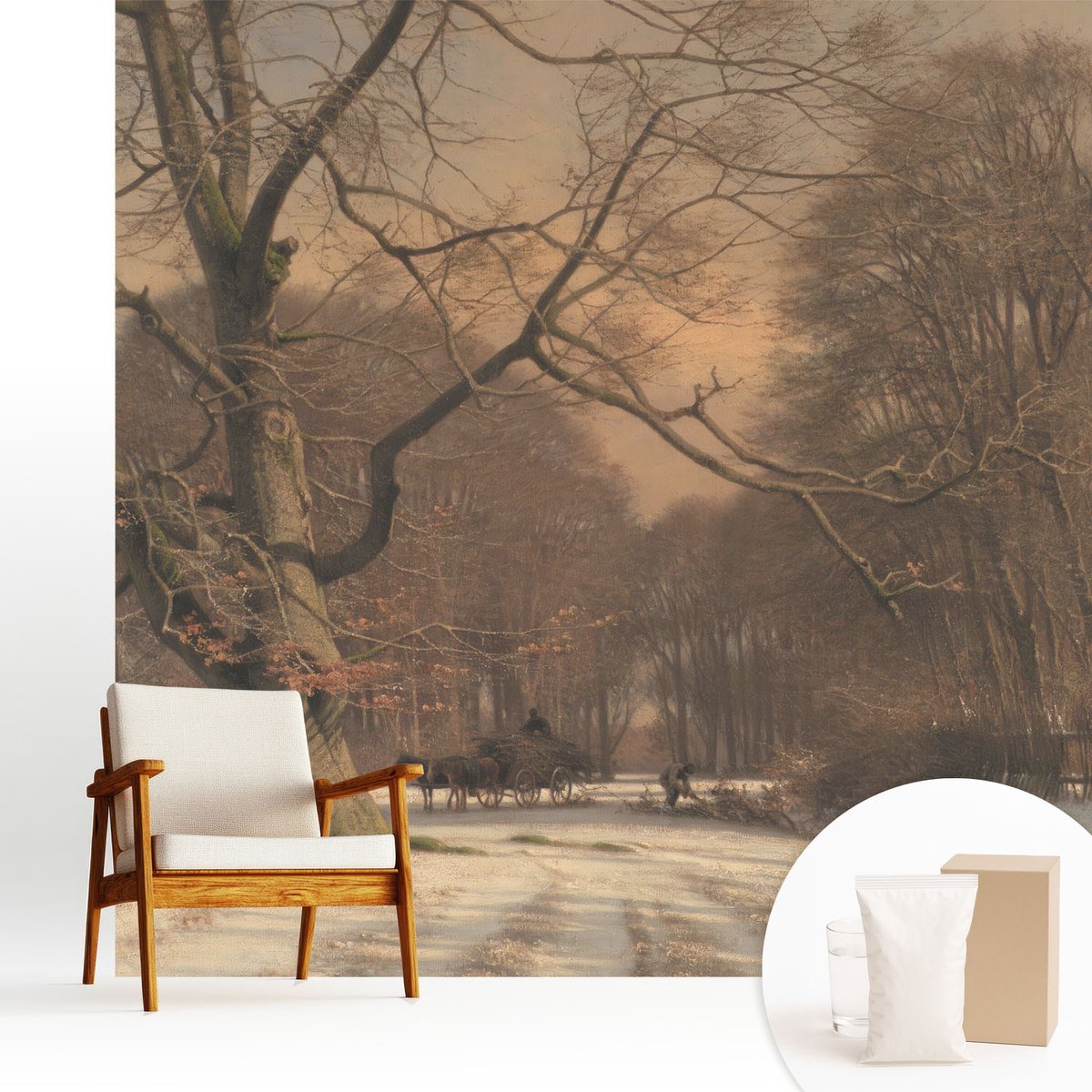 Wallfluent Fotobehang - Beige Vliesbehang - 250x250 cm - Winterlandschap Fotobehang Vlies - Hal behang Landschappen - Muurschildering - Woonkamer behang