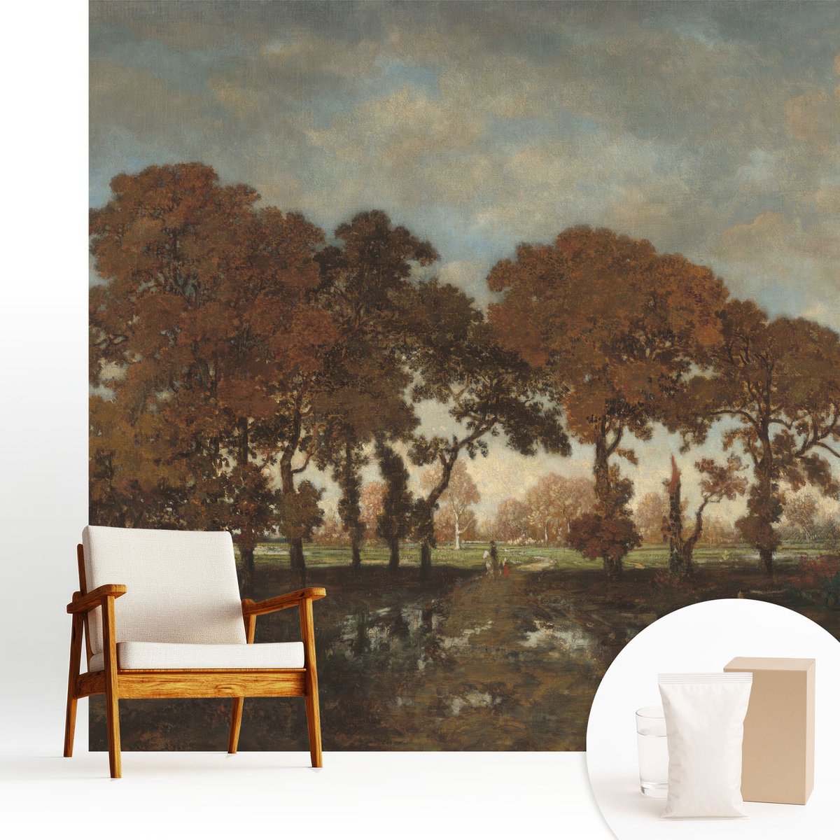 Wallfluent Fotobehang - Bruin Vliesbehang - 250x250 cm - Idyllisch Landschap Muurschildering - Gang behang Landschappen - Fotobehang Vlies - Slaapkamer behang