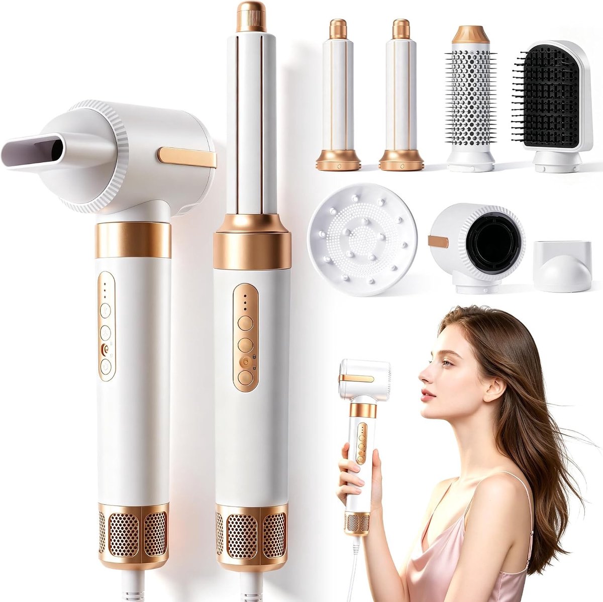 Haarstyler - Wit - 1400 W - 7-in-1 Multifunctionele Stylingset - Voor Alle Haartypen