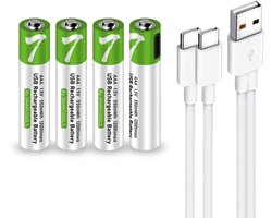 Smartoools Oplaadbare AAA Batterijen (4 stuks) – 1.5V Lithium-ion – Hoge Capaciteit 750mWh – Inclusief 4-in-1 USB-C Oplaadkabel