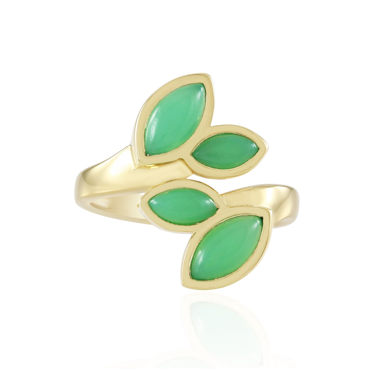 Cavill - Zilveren verstelbare ring met 1,71 ct marquise cabochon chrysopraas - 925 sterling zilver verguld - Elegant Braziliaans edelstenen sieraad