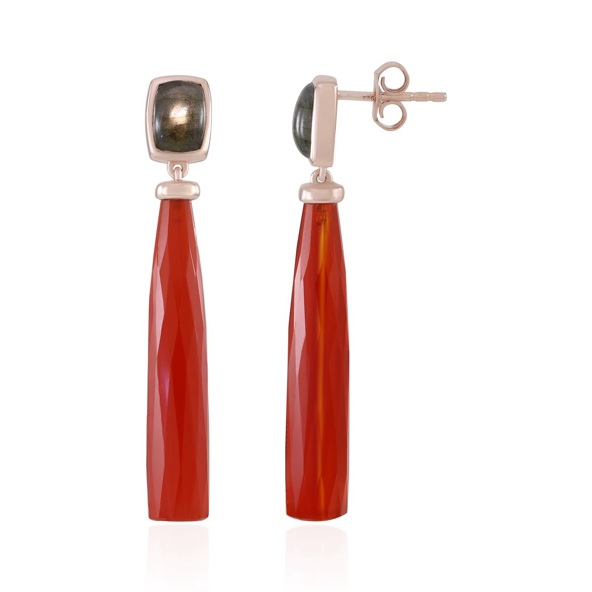 Cavill - Luxe Zilveren Oorbellen 925 Sterling - Roségoud Verguld - Oranje Chalcedoon 17,1 ct & Labradoriet 1,98 ct - Fancy Druppelvorm
