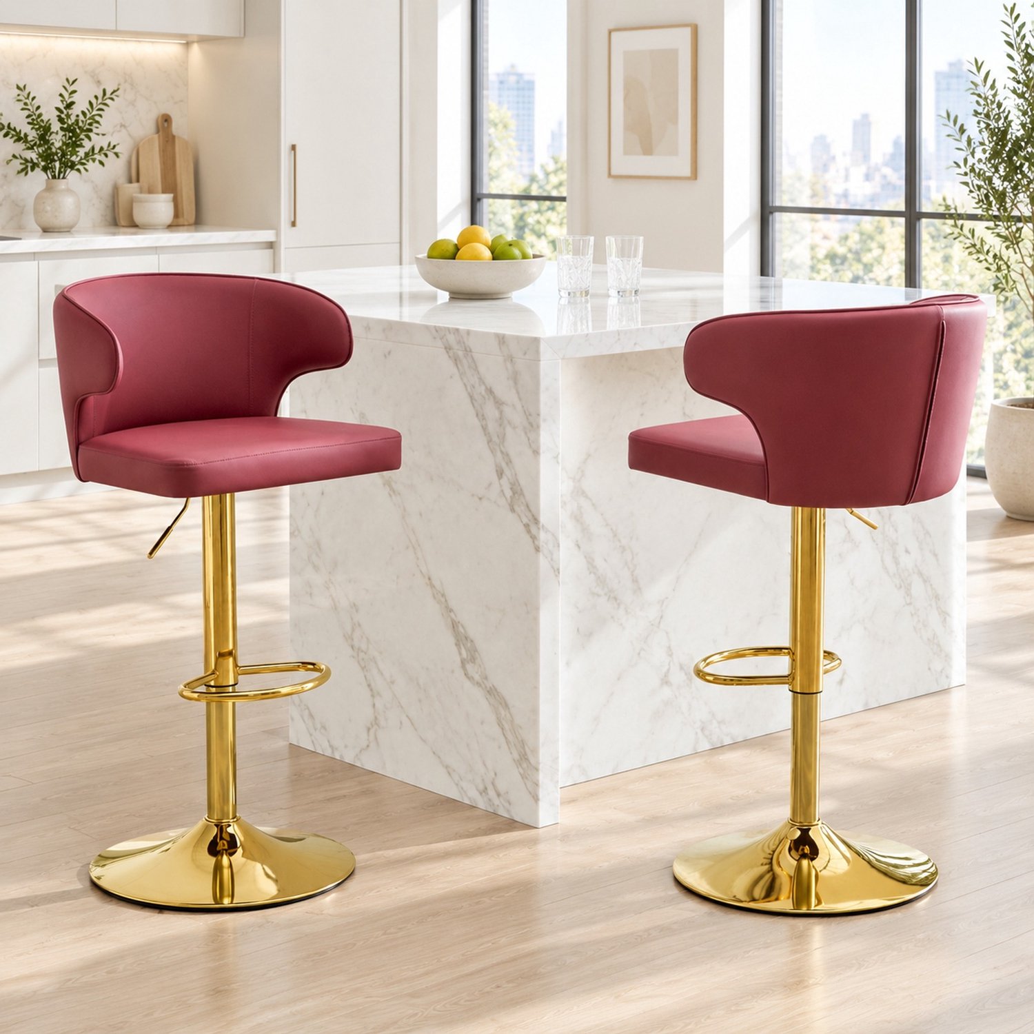 WUVRIE Set van 2 barkrukken 49,7x45x110 cm - Hoogteverstelbaar en 360° draaibaar - Rood