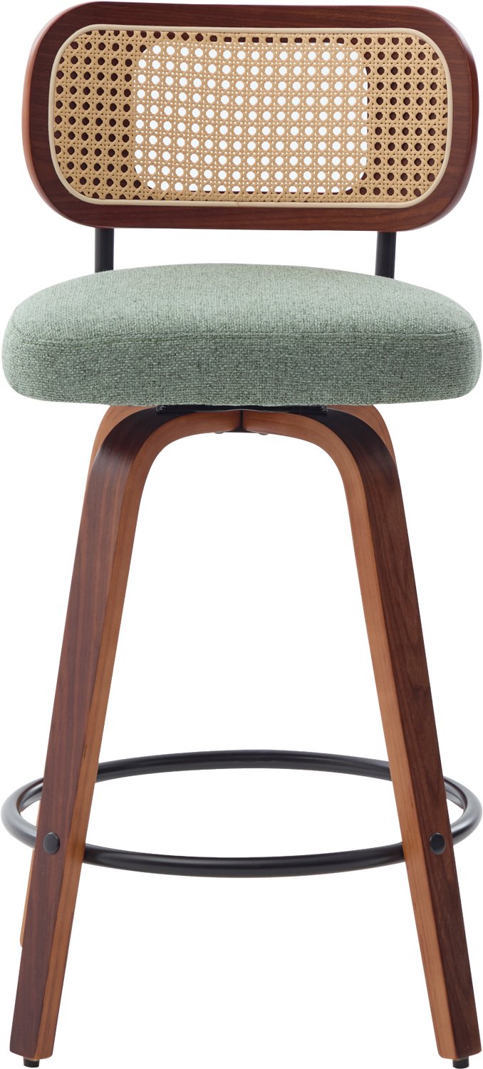 WUVRIE Barkrukken set van 3, H 90 cm - 360° draaibaar met kunstrotan rugleuning - Olijfgroen