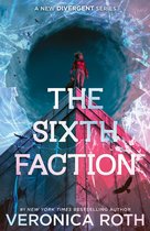 Boekomslag: The Sixth Faction door Veronica Roth toont een duo op een piramidevormig gebouw tegen een donkere hemel.
