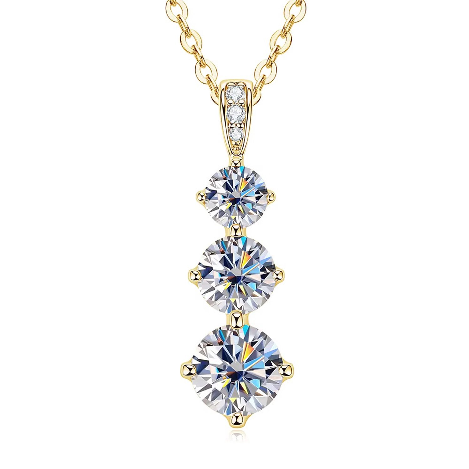Selevie Ketting Goud met 3 Moissanite Stenen - Goudkleurig – D Kleur VVS1 – 1,6 ct
